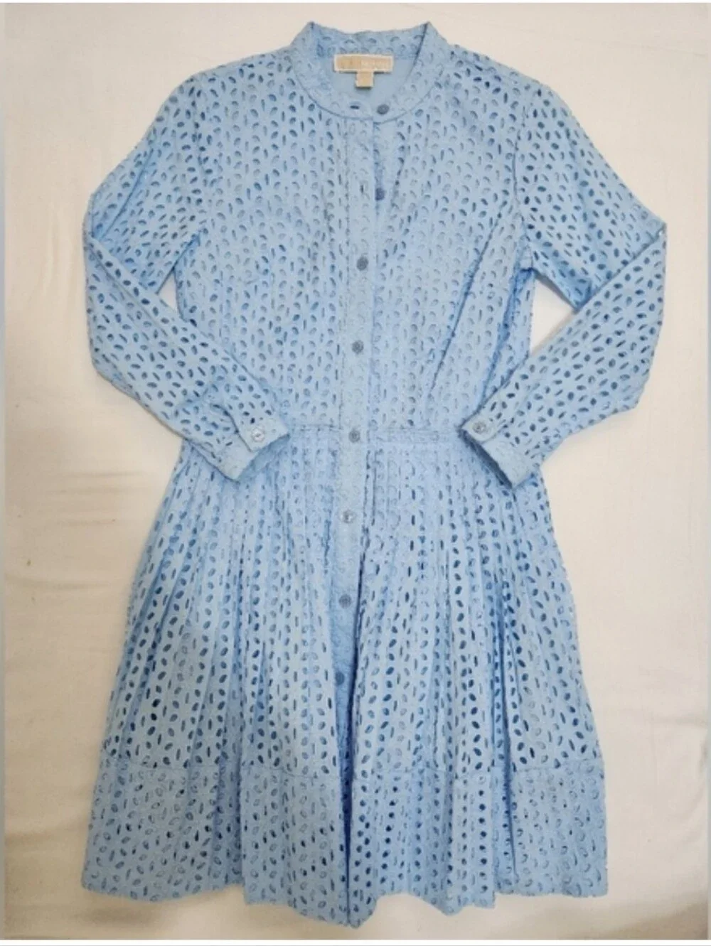Michael Kors Light Blue Eyelet Long Sleeve Button Dress